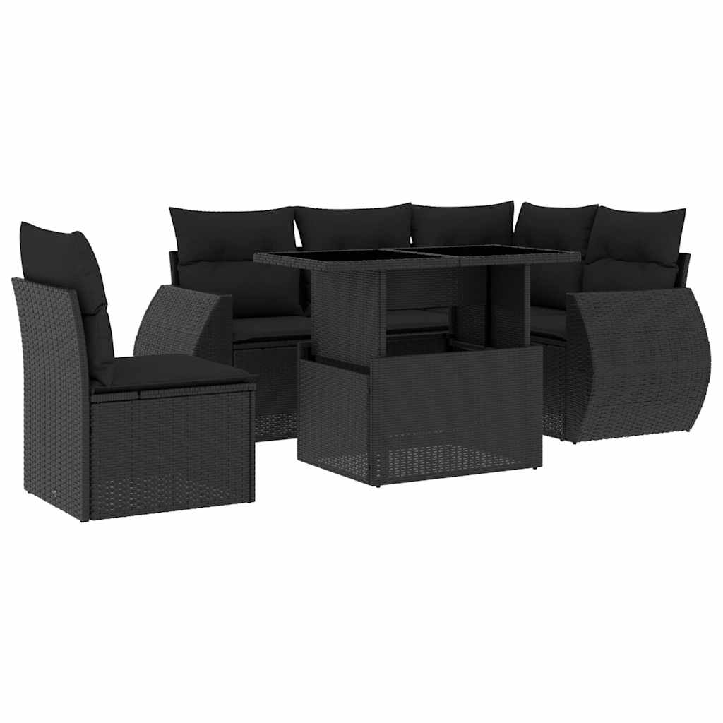 Set Divano da Giardino 6 pz con Cuscini Nero in Polyrattan | homemem39