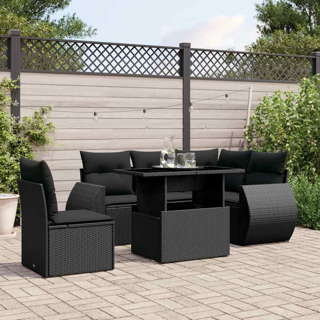 Set Divano da Giardino 6 pz con Cuscini Nero in Polyrattan | homemem39