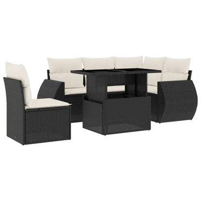 Set Divano da Giardino 6 pz con Cuscini Nero in Polyrattan - homemem39