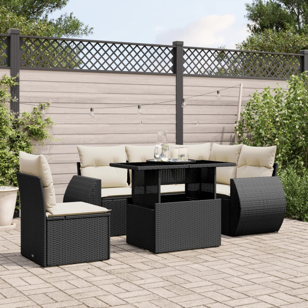 Set Divano da Giardino 6 pz con Cuscini Nero in Polyrattan - homemem39