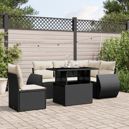 Set Divano da Giardino 6 pz con Cuscini Nero in Polyrattan - homemem39