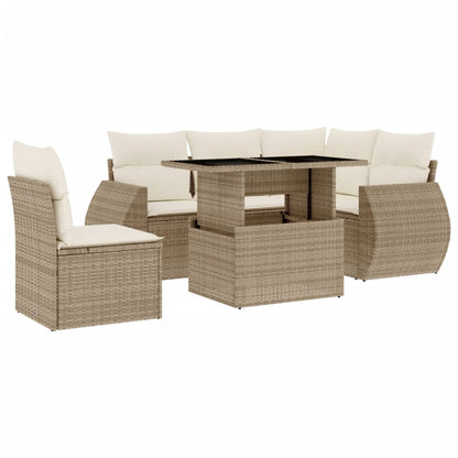 Set Divano da Giardino 6 pz con Cuscini Beige in Polyrattan - homemem39