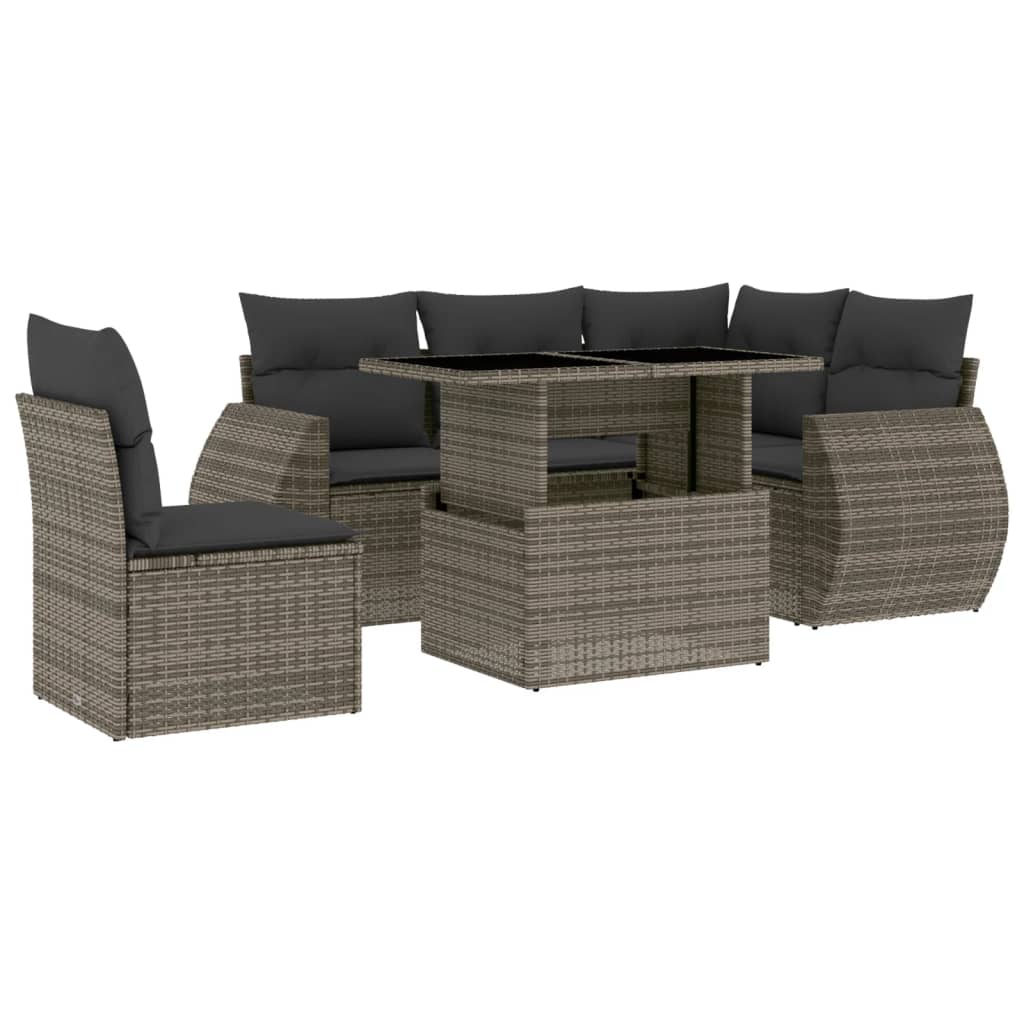 Set Divano da Giardino 6 pz con Cuscini Grigio in Polyrattan