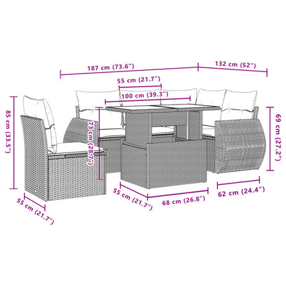 Set Divano da Giardino 6 pz con Cuscini Grigio in Polyrattan