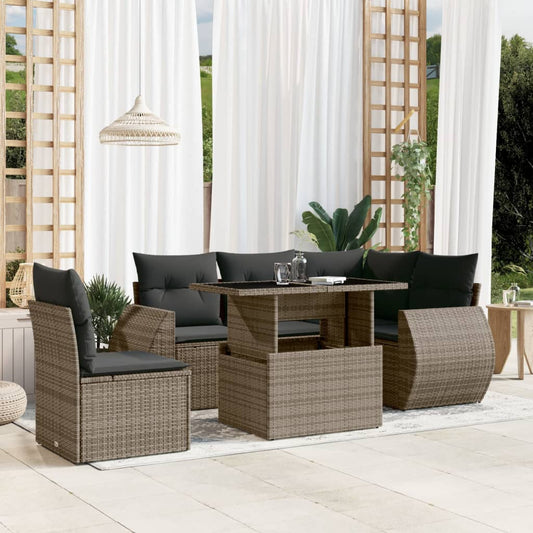 Set Divano da Giardino 6 pz con Cuscini Grigio in Polyrattan - homemem39