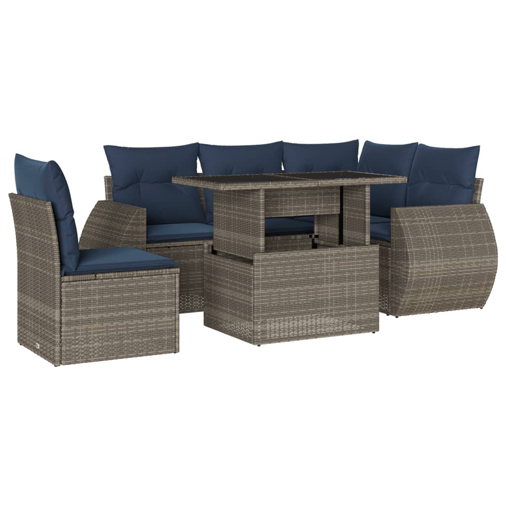 Set Divani da Giardino 6 pz con Cuscini Grigio in Polyrattan | homemem39