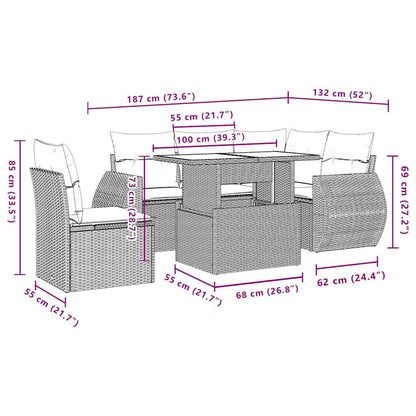 Set Divani da Giardino 6 pz con Cuscini Grigio in Polyrattan | homemem39