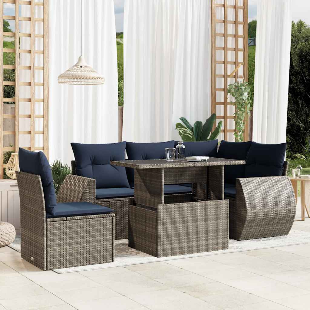 Set Divani da Giardino 6 pz con Cuscini Grigio in Polyrattan | homemem39
