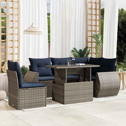 Set Divani da Giardino 6 pz con Cuscini Grigio in Polyrattan | homemem39