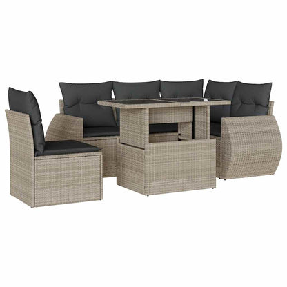 Set Divano da Giardino 6pz con Cuscini Grigio Chiaro Polyrattan | homemem39