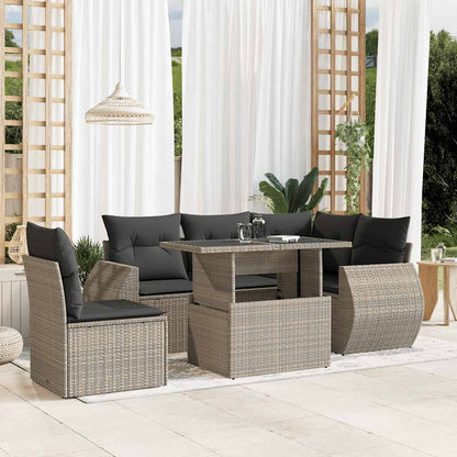 Set Divano da Giardino 6pz con Cuscini Grigio Chiaro Polyrattan | homemem39