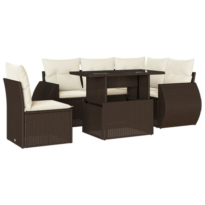 Set Divano da Giardino 6 pz con Cuscini Marrone in Polyrattan - homemem39