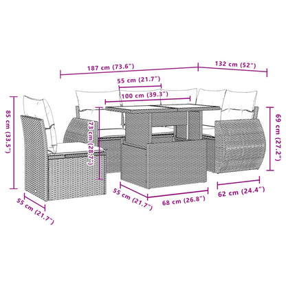 Set Divano da Giardino 6 pz con Cuscini Marrone in Polyrattan | homemem39