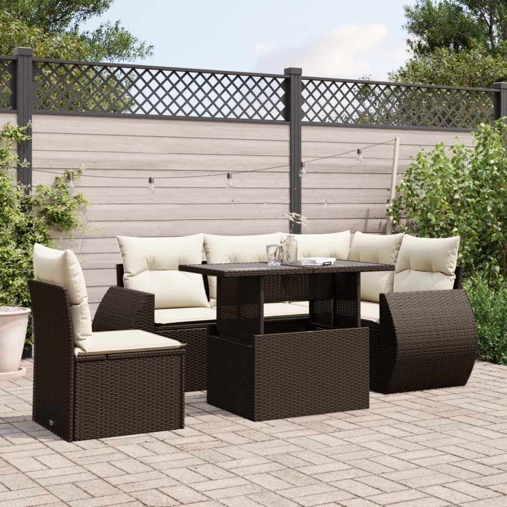 Set Divano da Giardino 6 pz con Cuscini Marrone in Polyrattan | homemem39