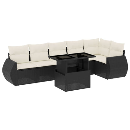 Set Divani da Giardino con Cuscini 7pz Nero Polyrattan