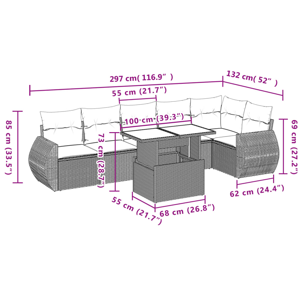 Set Divani da Giardino con Cuscini 7pz Nero Polyrattan | homemem39