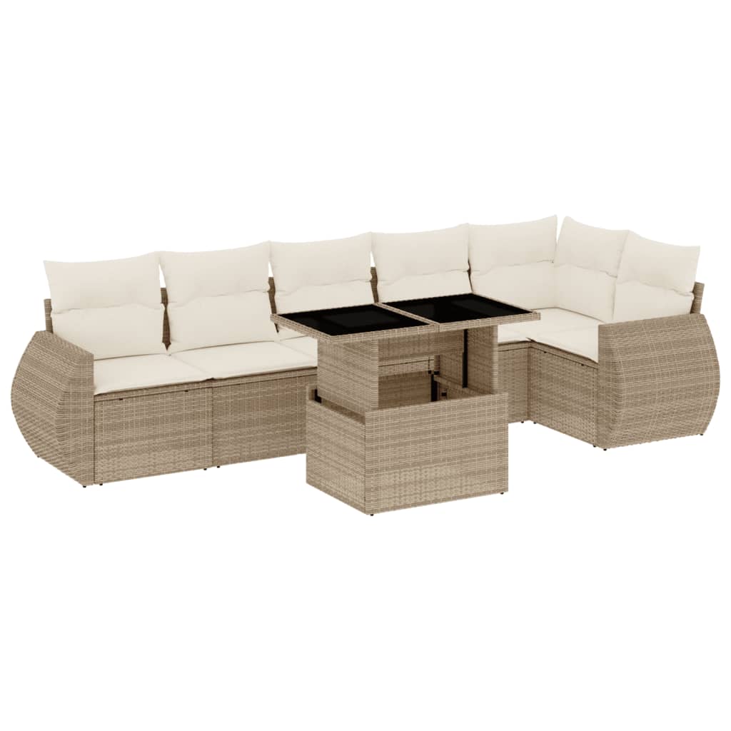 Set Divani da Giardino 7 pz con Cuscini Beige in Polyrattan | homemem39