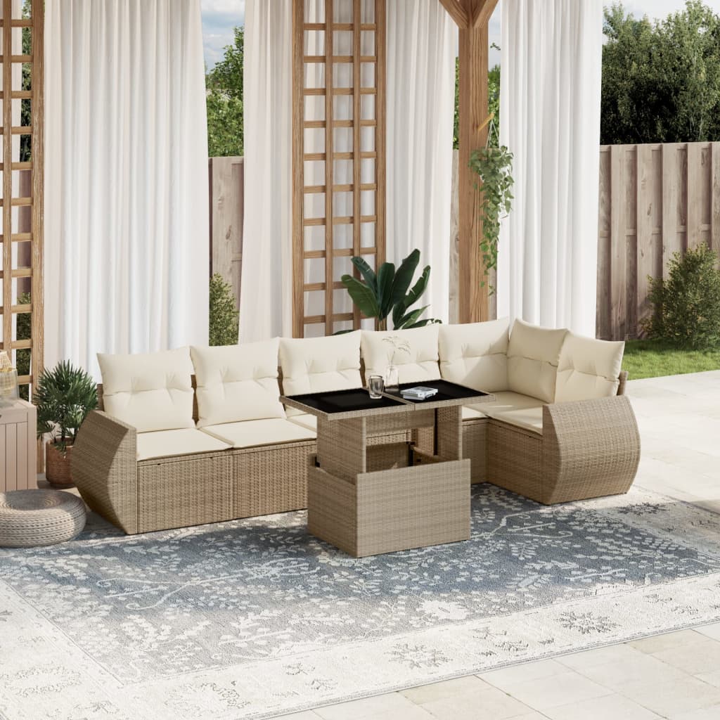Set Divani da Giardino 7 pz con Cuscini Beige in Polyrattan | homemem39