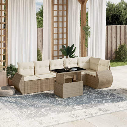 Set Divani da Giardino 7 pz con Cuscini Beige in Polyrattan - homemem39