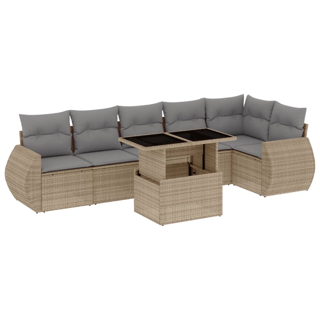 Set Divani da Giardino 7 pz con Cuscini Beige in Polyrattan