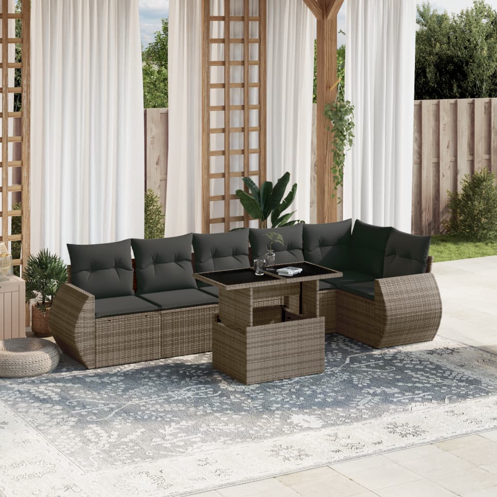Set Divani da Giardino 7 pz con Cuscini Grigio in Polyrattan - homemem39