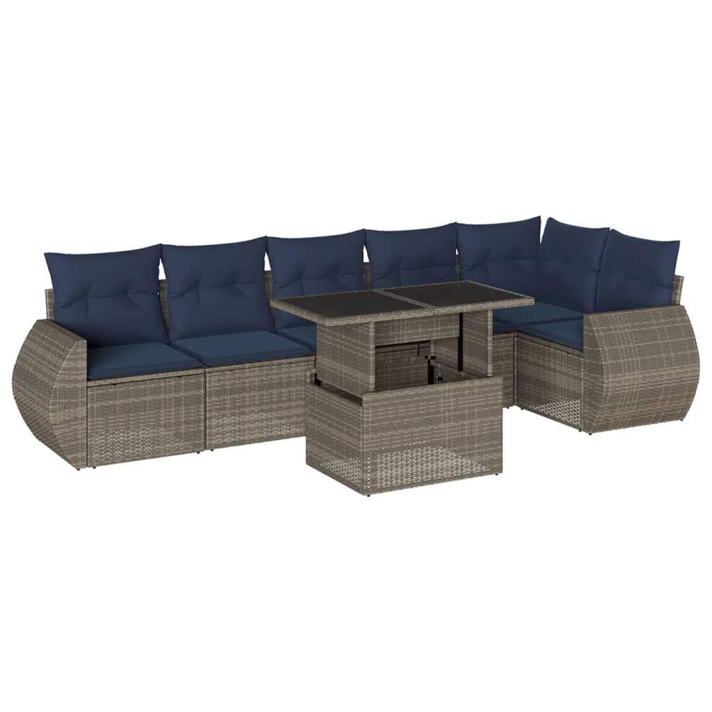 Set Divani da Giardino 7 pz con Cuscini Grigio in Polyrattan | homemem39