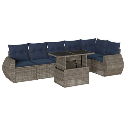 Set Divani da Giardino 7 pz con Cuscini Grigio in Polyrattan | homemem39