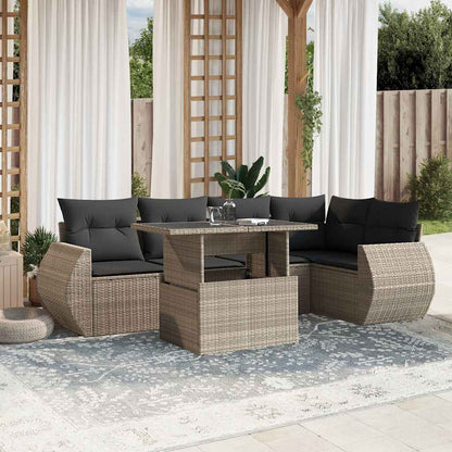 Set Divani da Giardino 7pz con Cuscini Grigio Chiaro Polyrattan | homemem39