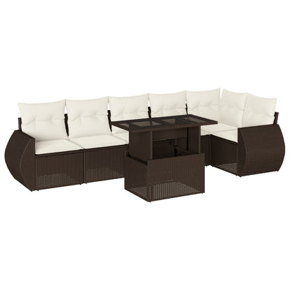 Set Divani da Giardino 7 pz con Cuscini Marrone in Polyrattan - homemem39