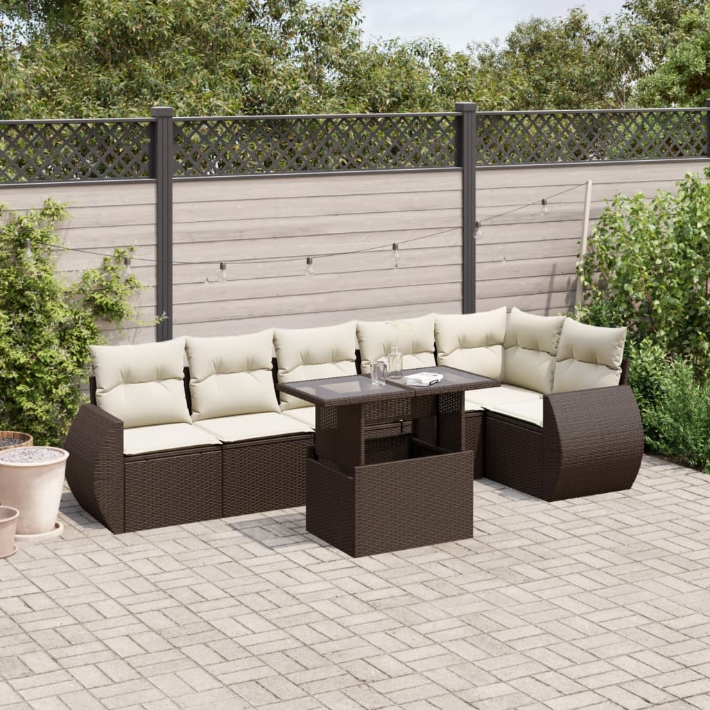 Set Divani da Giardino 7 pz con Cuscini Marrone in Polyrattan | homemem39