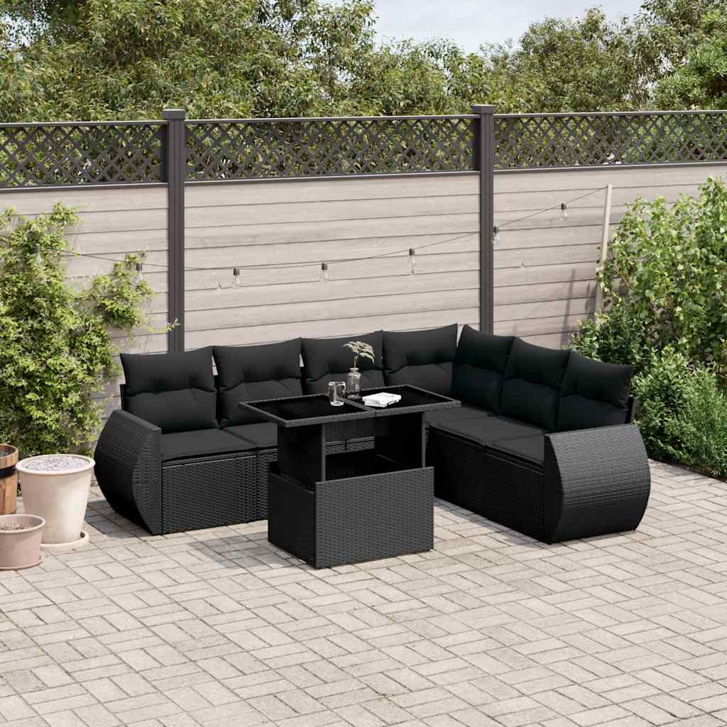 Set Divani da Giardino con Cuscini 7pz Nero Polyrattan - homemem39
