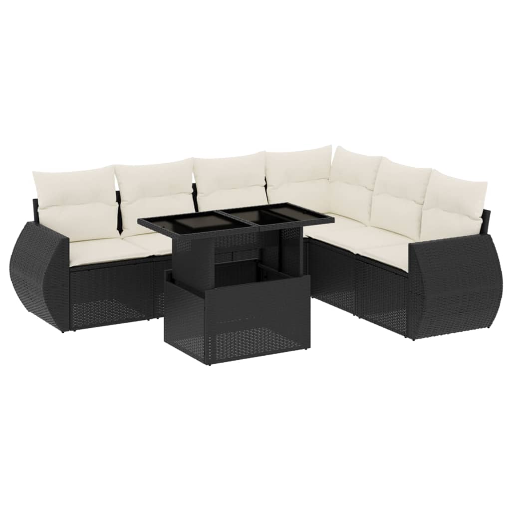 Set Divani da Giardino con Cuscini 7pz Nero Polyrattan | homemem39