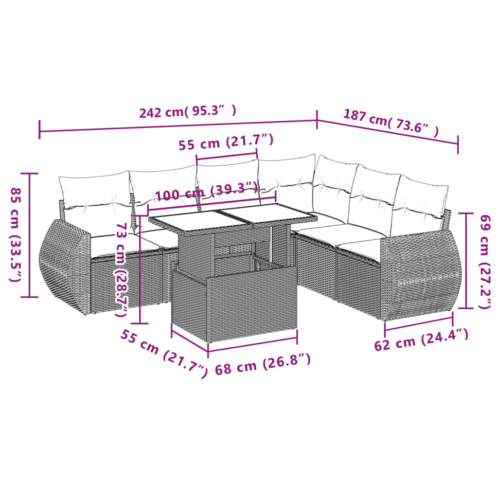 Set Divani da Giardino con Cuscini 7pz Nero Polyrattan | homemem39