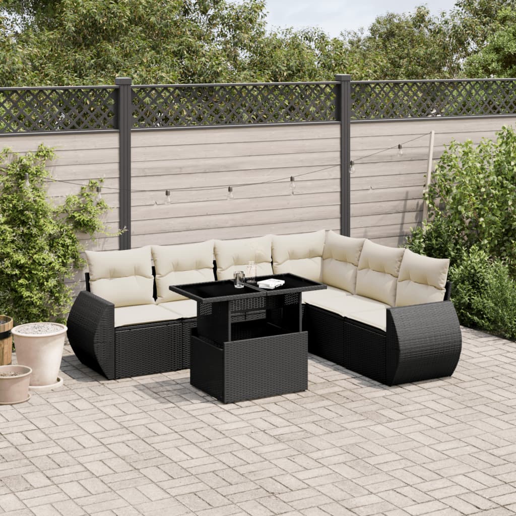 Set Divani da Giardino con Cuscini 7pz Nero Polyrattan | homemem39