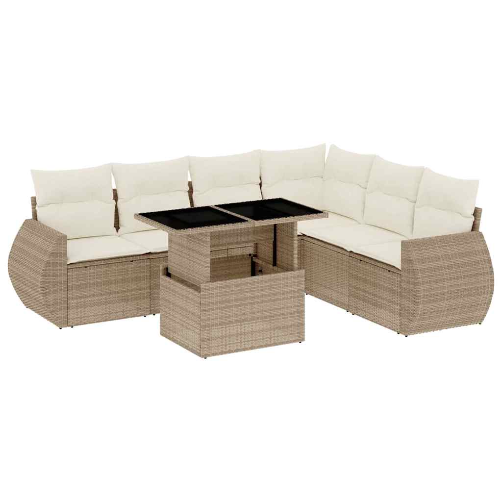 Set Divani da Giardino 7 pz con Cuscini Beige in Polyrattan - homemem39