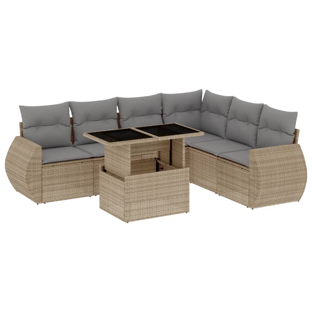 Set Divani da Giardino 7 pz con Cuscini Beige in Polyrattan - homemem39