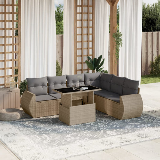 Set Divani da Giardino 7 pz con Cuscini Beige in Polyrattan - homemem39