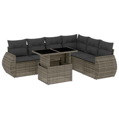 Set Divani da Giardino 7 pz con Cuscini Grigio in Polyrattan