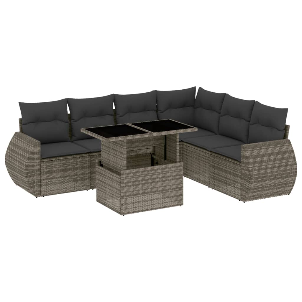 Set Divani da Giardino 7 pz con Cuscini Grigio in Polyrattan - homemem39