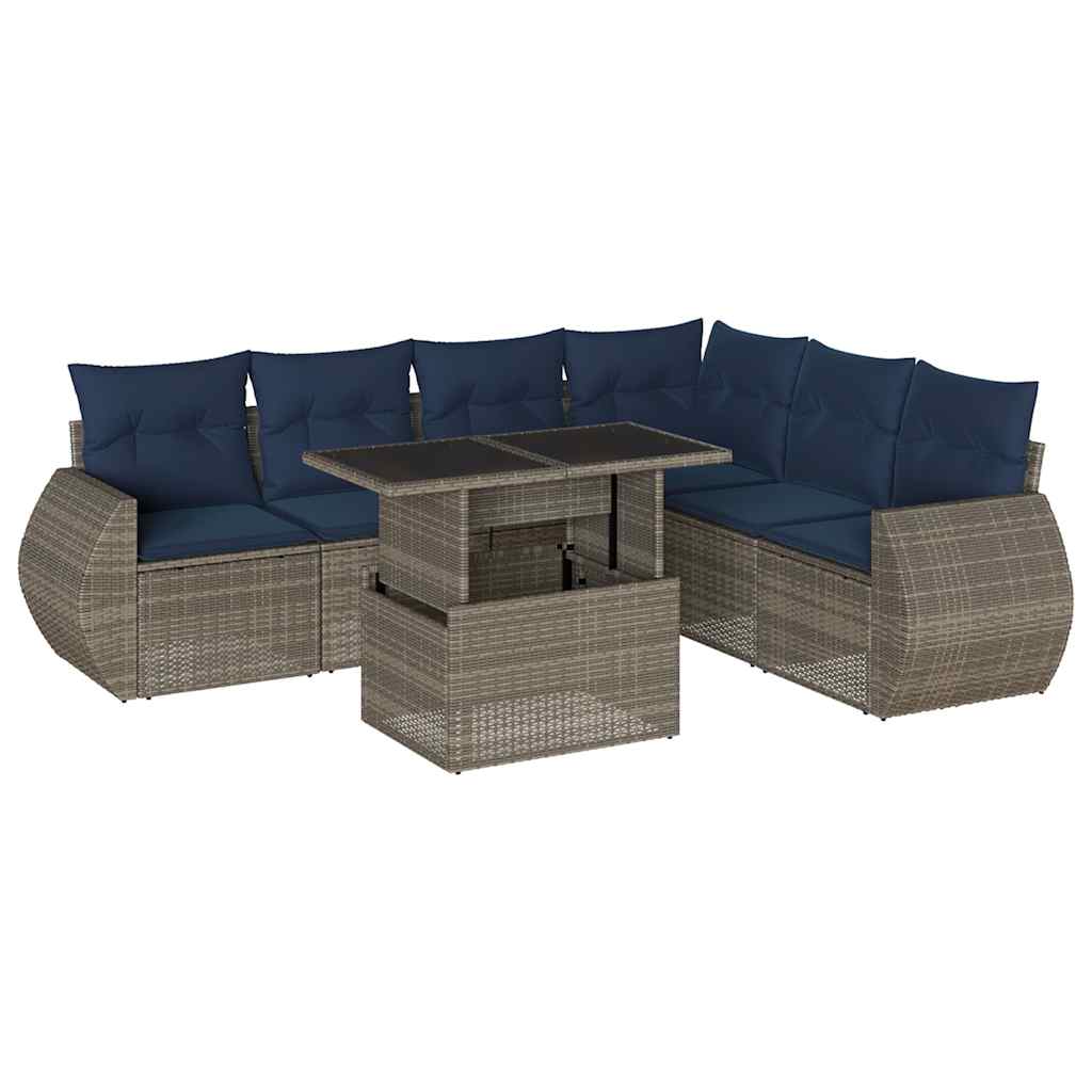 Set Divani da Giardino 7 pz con Cuscini Grigio in Polyrattan | homemem39