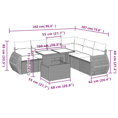 Set Divani da Giardino 7 pz con Cuscini Grigio in Polyrattan | homemem39