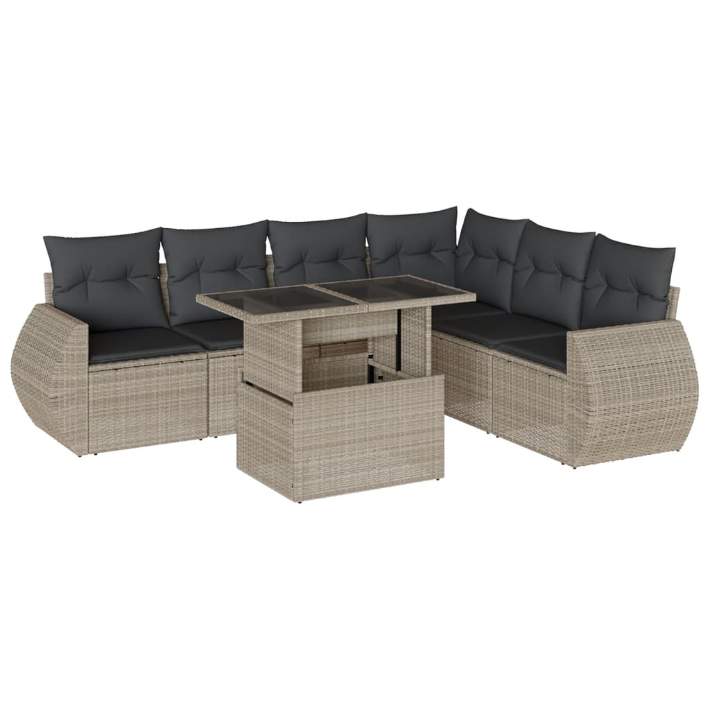 Set Divani da Giardino 7pz con Cuscini Grigio Chiaro Polyrattan