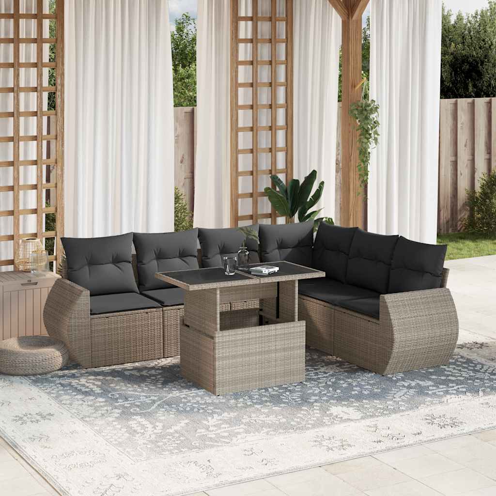 Set Divani da Giardino 7pz con Cuscini Grigio Chiaro Polyrattan - homemem39