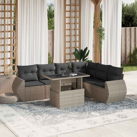 Set Divani da Giardino 7pz con Cuscini Grigio Chiaro Polyrattan - homemem39
