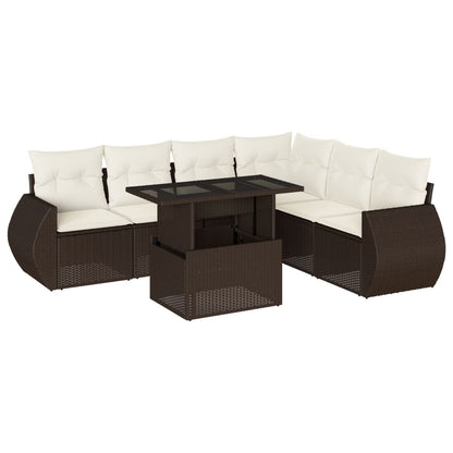 Set Divani da Giardino 7 pz con Cuscini Marrone in Polyrattan | homemem39