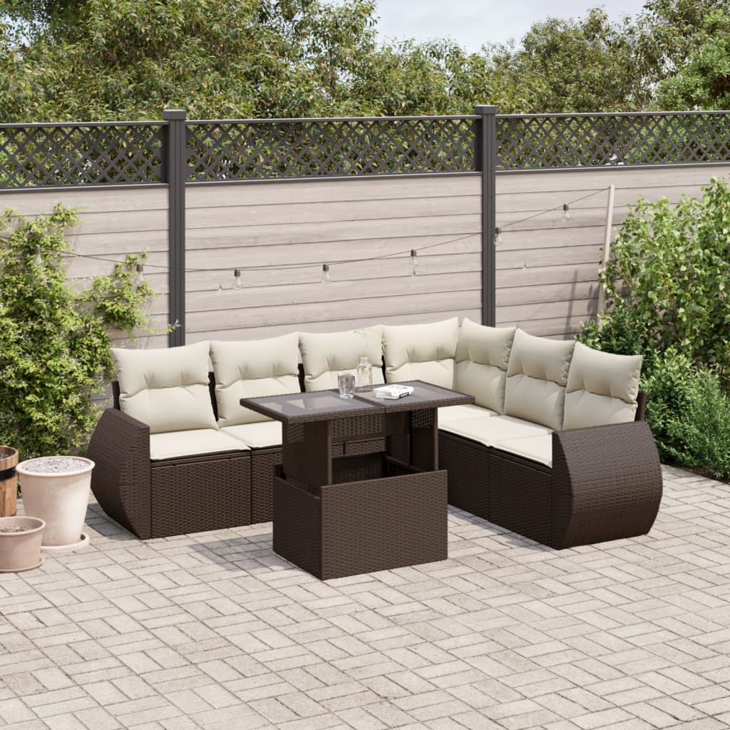 Set Divani da Giardino 7 pz con Cuscini Marrone in Polyrattan | homemem39