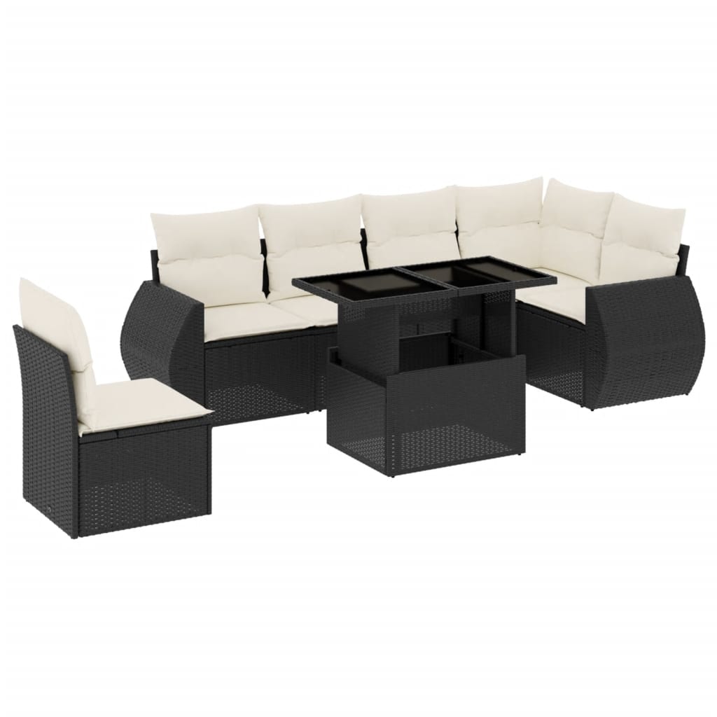 Set Divani da Giardino con Cuscini 7pz Nero Polyrattan | homemem39