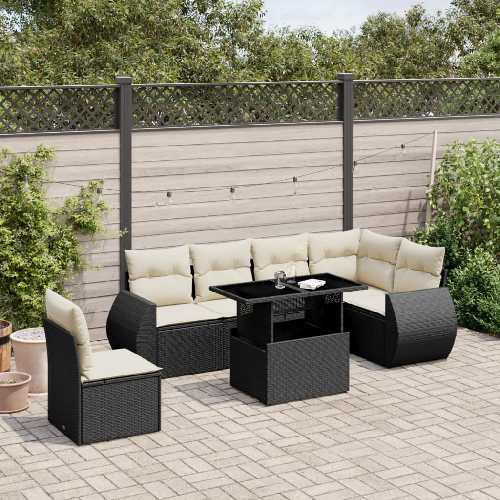 Set Divani da Giardino con Cuscini 7pz Nero Polyrattan | homemem39