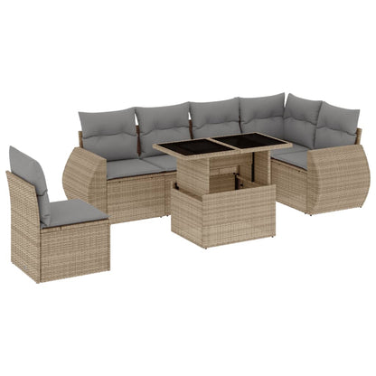 Set Divani da Giardino 7 pz con Cuscini Beige in Polyrattan - homemem39