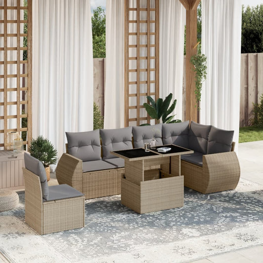 Set Divani da Giardino 7 pz con Cuscini Beige in Polyrattan - homemem39